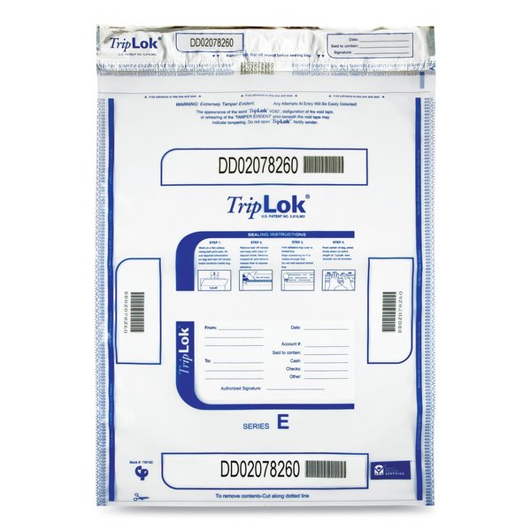 Triplok Deposit Bag, 15 x 20, 2.5 mil Thick, Plastic, Clear, PK250 585048